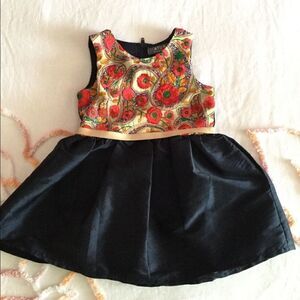 Golden red Floral poppy embroidered dress